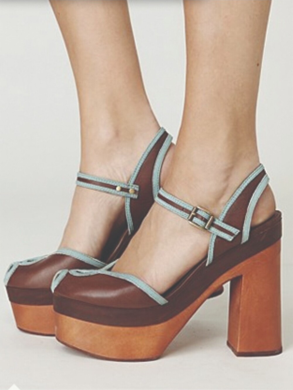 Jeffrey Campbell Brown Platform Mary Jane Heels with Mint Trim Size 7